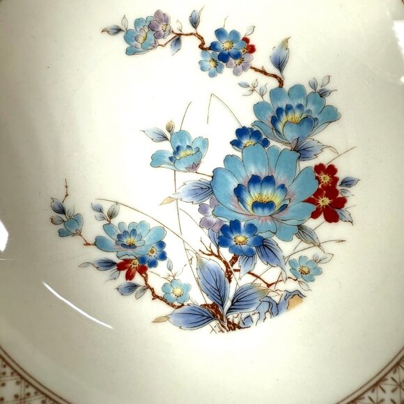 NORITAKE Bleu Fleur Fruit/Dessert Bowl - Set of 2, Versatone, Rust &Blue Flowers - Picture 5 of 8
